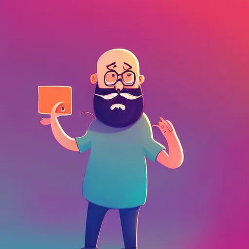 Image similar to curled perspective digital art of a cute smiling beard grandpa cartoon character taking a photo to a baby girl by anton fadeev