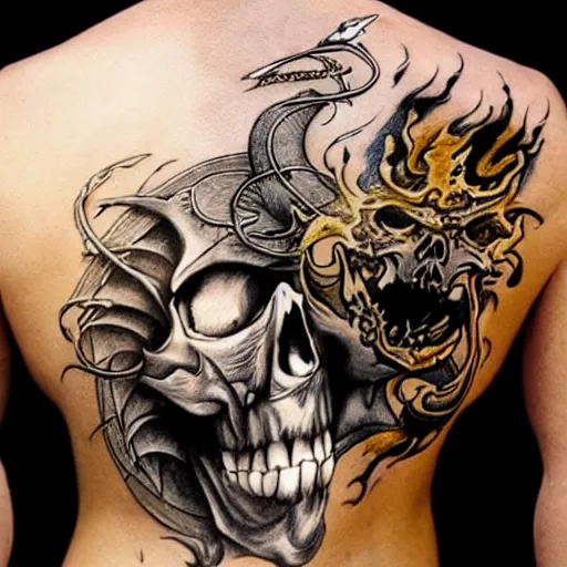 Prompt: skull and dragon tattoo