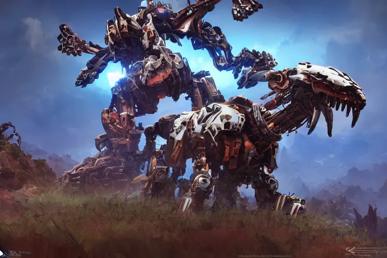 Image similar to thunderjaw machine mecha animal beast robot of horizon forbidden west horizon zero dawn bioluminiscence global illumination ray tracing hdr fanart arstation by sung choi and eric pfeiffer and gabriel garza and casper konefal