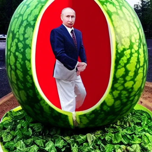 Prompt: vladimir putin inside a watermelon,