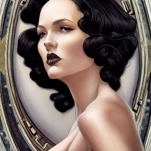 Prompt: a streamline moderne, art nouveau, multi - racial portrait in the style of charlie bowater, and in the style of donato giancola, and in the style of charles dulac. intelligent, expressive eyes. symmetry, ultrasharp focus, dramatic lighting, semirealism, intricate symmetrical ultrafine background detail.