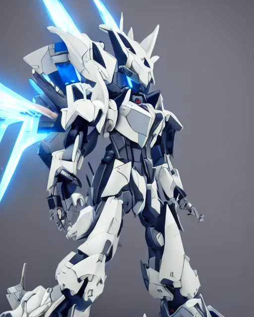 Image similar to futuristic wolf mecha!! azure details! wolf armor! 8 k hd resolution, barbatos gundam, bandai box art, zoids, makoto kobayashi, frank gehry, raymond swanland, unreal engine 5! octane render! cgi!