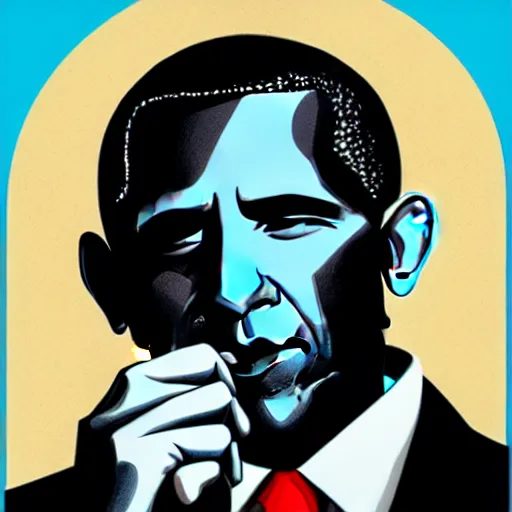 Image similar to Obama, graphic illustration by Jamie Hewlett, bold colors