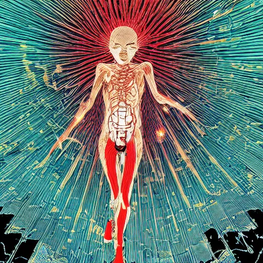 Image similar to shintaro kago yoji shinkawa and victo ngai cellular human body apophasis glorious energy of the sun