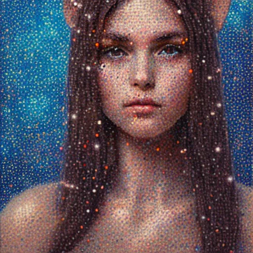 Prompt: Pointillism portrait of a beautiful cute girl with robot ears by greg rutkowski, 4k, intricate details,