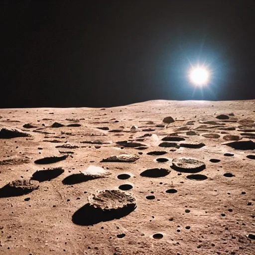 Prompt: lunar landscape in which a massive of music rock concert, cinematographic lighting is being held, 1 2 3 4