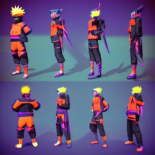 Image similar to Naruto 3D model low-poly synthwave Trending at Artstation 8K