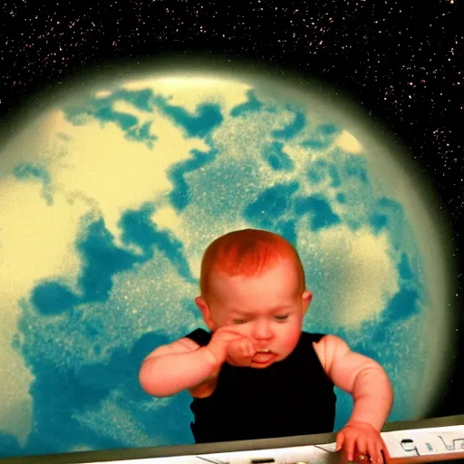 Prompt: baby from 2 0 0 1 looking over the planet looks like stanley kubrick realistic cinematic hdr