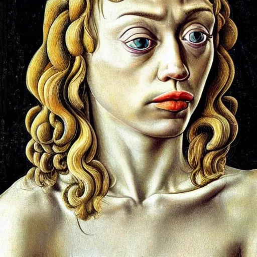 Image similar to miley cyrus as gollum, elegant portrait by sandro botticelli, detailed, symmetrical, intricate