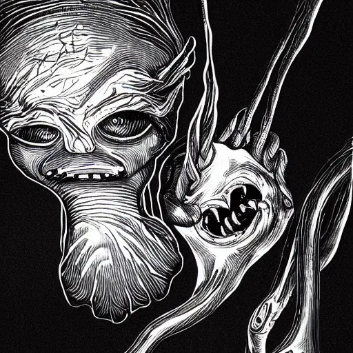 Image similar to hyper detailed filmic wide shot 30mm color film photograph of a bundle of dangerous gorey shape shifting alien tendrils violently puncturing a male 70-year-old doctor directly in the eyeball, spewing sanguine fluid all over the place, doctor is wearing a lab coat under dreary fluorescent lights in the style of a horror film still