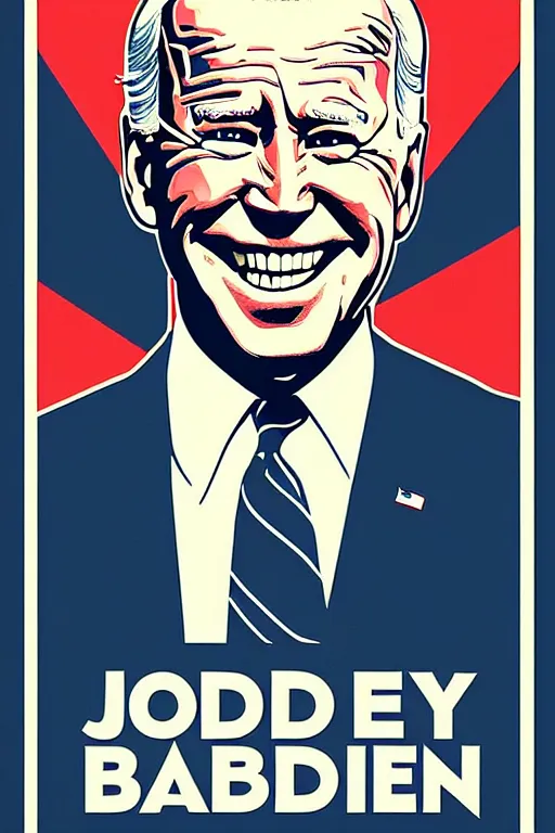 Prompt: joe biden!!!!! propaganda poster by harry ryle hopps!!!!!!!! smile, creepy!!, donald trump shitting his pants, joe biden smug face!!!! poop!!! ww 2 poster,, iconic, masterpiece, ornate and detailed, propaganda, award winning