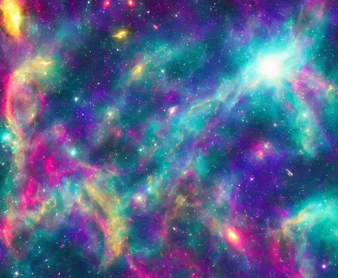 Image similar to space whales, colorful nebula