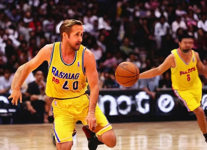 Image similar to ryan gosling playing in nba, philippines, real life photograph, award winning photograph, 4 k