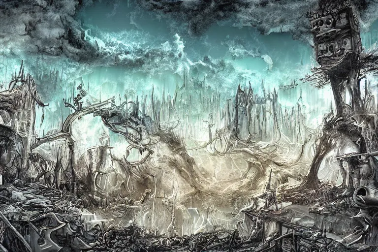 Image similar to apocalyptic wonderland, digital art