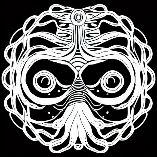 Image similar to cyborg octopus symmetrical colour ink painting, coloured!!, digital art, minimal geometric, vector art