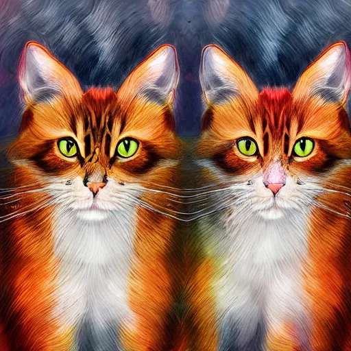 Prompt: A highly stylized digital HD photorealistic 4k shaded matte illustration of two abstract expressionist cats intertwined together in the style of Kandinksy
