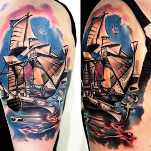 Image similar to A pirate ship tattoo design by Dmitriy Samohin