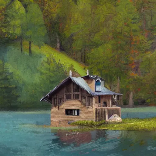 Image similar to a house by the lake painted by igor kieryluk