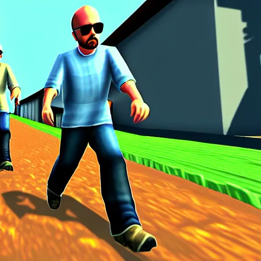 Image similar to jessie pinkman and walter moving barrel, nintendo 6 4 screenshot, low poly, aliased