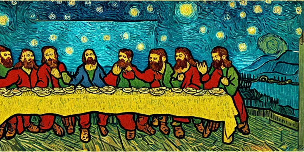 Prompt: The Last Supper in the style of Van Gogh