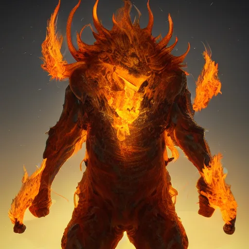 Image similar to fire wielding elemental being, character concept, hyper detailed, fractal, ray tracing, 4k
