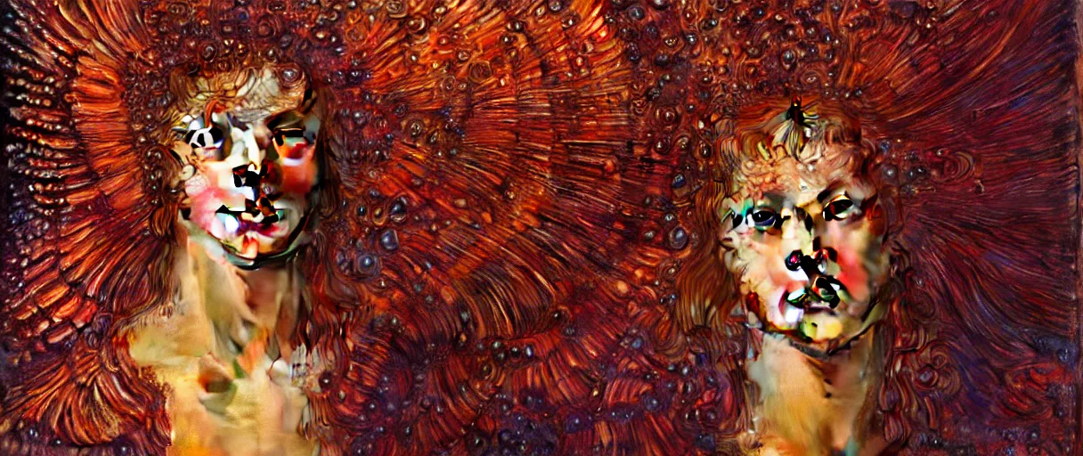 Image similar to hyperrealist highly detailed english medieval portrait of high fashion archangel wrapped in ferrofluid liquid, by Annie Swynnerton and Tino Rodriguez and Maxfield Parrish, elaborately costumed, rich color, dramatic cinematic lighting, extremely detailed, radiating atomic neon corals, concept art pascal blanche dramatic studio lighting 8k wide angle shallow depth of field