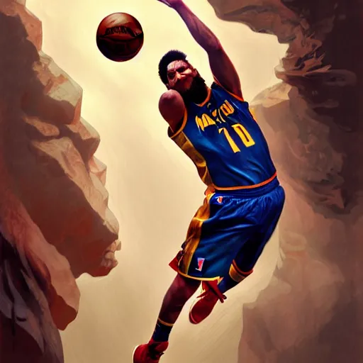 Image similar to Messi dunking a basketball, NBA, D&D style, fantasy, intricate, elegant, highly detailed, digital painting, artstation, concept art, matte, sharp focus, illustration, art by Artgerm and Greg Rutkowski and Alphonse Mucha