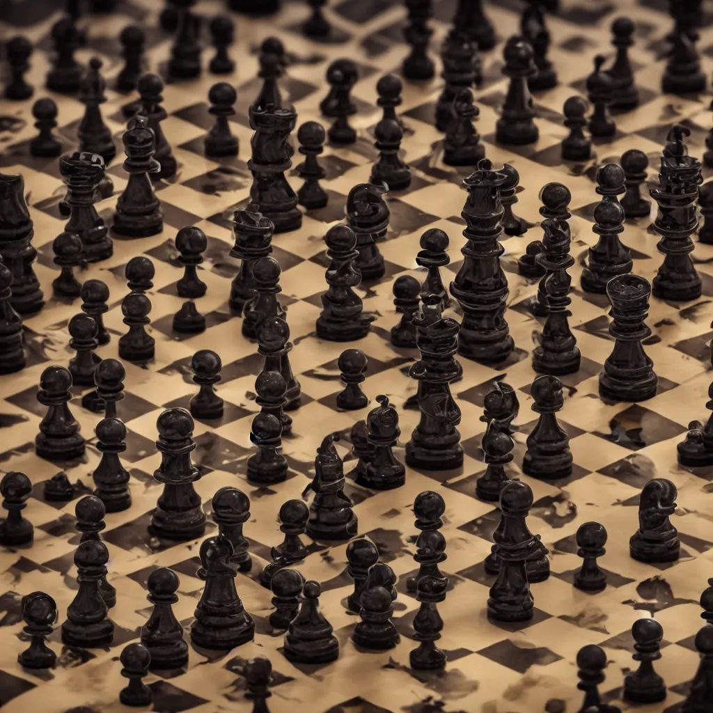 Image similar to closeup shot of black demon creatures versus white Angelic creatures as chess pieces on chessboard resembling battle field, fire and smoke effect, cinematic lighting, photo realistic image, 4K, super detailed, cinematic look