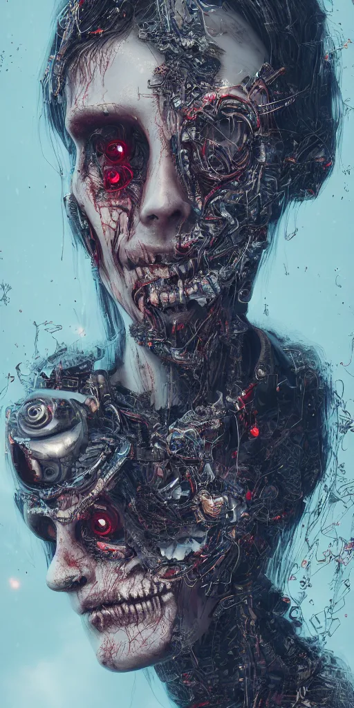 Prompt: Portrait of an impossibly beautiful undead cyberpunk, gorgeous, single face, full body, intricate complexity, horror, psychedelic glitch art, trending on art station, photoreal, 8k, octane render