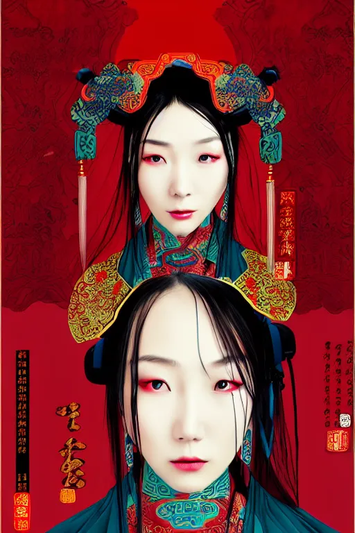 Image similar to poster style, ancient chinese beautiful woman, weak, cyberpunk, by dream of the red chamber