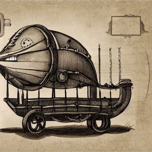 Image similar to a concept art of a steampunk airship with a shape of an hot dog