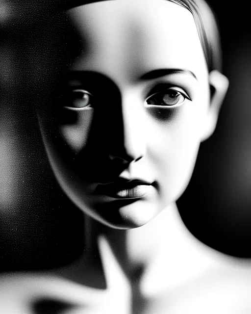 Image similar to tintype black and white dreamy young beautiful female artificial intelligence, metropolis, cinematic, rim light, bokeh, photo - realistic, elegant, high detail, 8 k, masterpiece, photo taken in 1 9 3 0