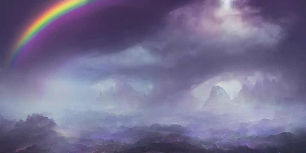 Prompt: a beautiful matte painting of a 3 one-point perspective iridescent rainbow fragmentation+smoke+cloud corridors night with stars containing the outside of a galactic dimension vortex, volumetric lighting bouncing of clouds of dust , by Christophe Vacher and Bastien Lecouffe-Deharme, trending on artstation narrative realism, deep color scheme,wide angle,highly detailed,v-ray render,photorealistic,4k hd wallpaper , psychedelic lighting