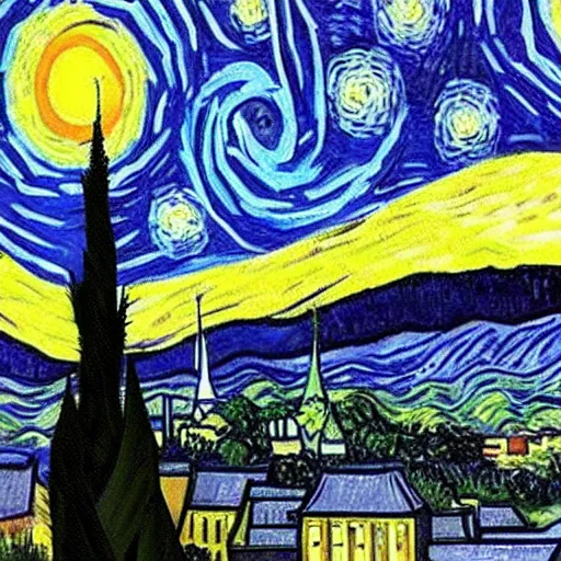 Image similar to asheville skyline in the style of starry night, by vincent van gogh