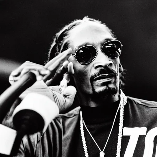 Image similar to vintage photograph of Snoop Dogg speaking at the Million Man March, Sigma 40mm, portrait, black and white