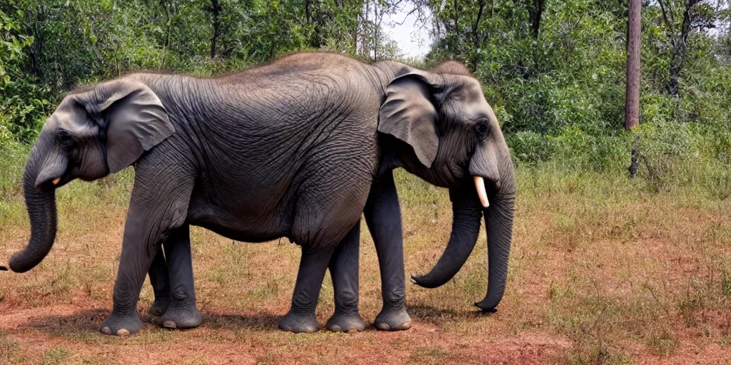 Image similar to photo of an elephant, there is a forest growing out from the skin of it's back