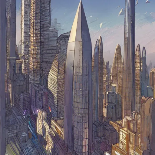 Image similar to concept art of a huge cat - like building in the middle of a city, art by moebius, digital art