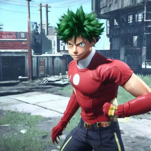 Image similar to izuku midoriya, fallout 4 gameplay