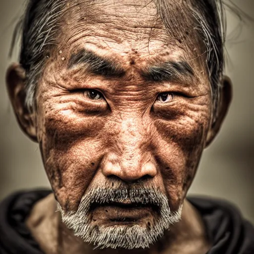 Image similar to stunning beautiful portrait photography of a face detailing middle aged samurai from national geographic magazine award winning, dramatic lighting, taken with Sony alpha 9, sigma art lens, medium-shot