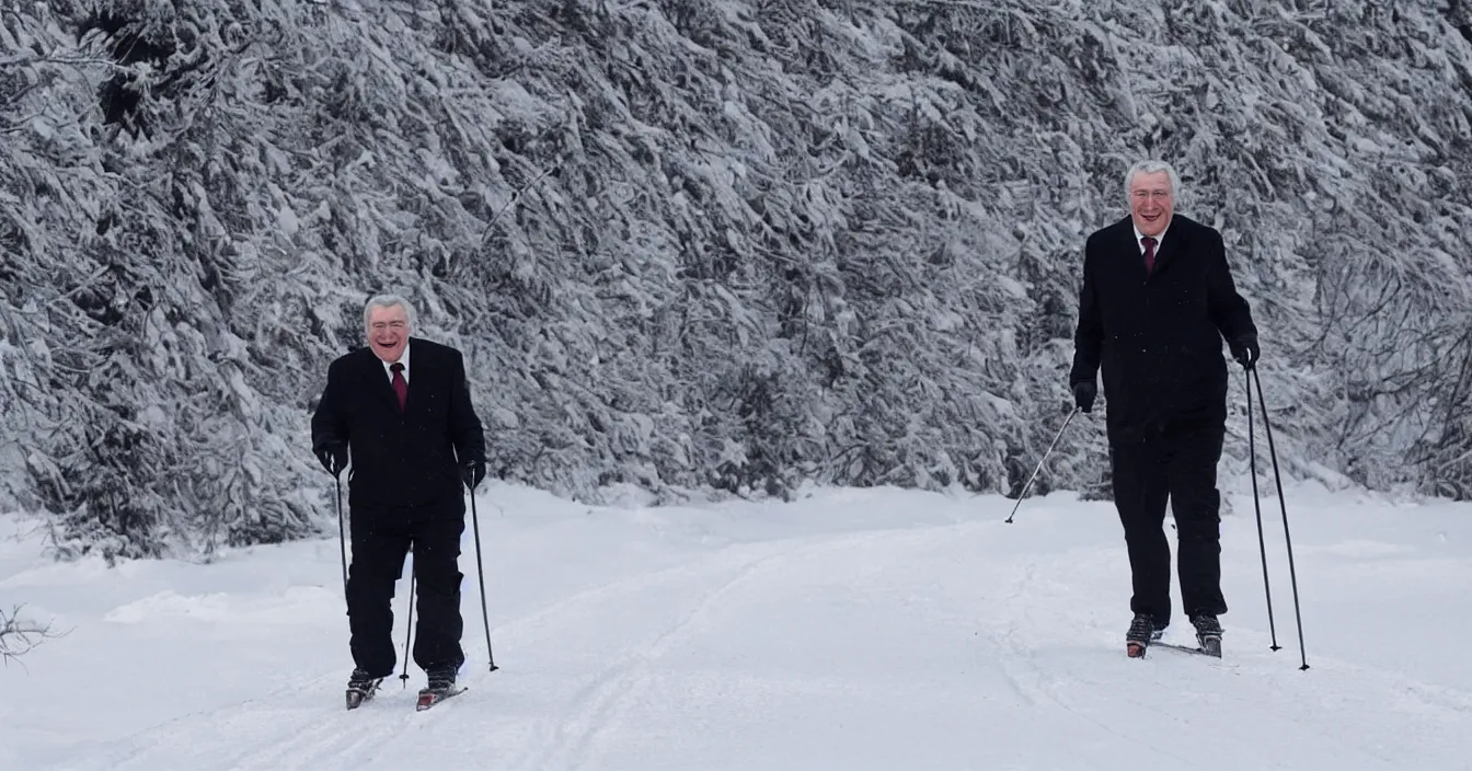 Prompt: portrait of smiling czech president milos zeman enjoying cross - country skiing