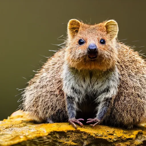 Prompt: happy quokka spider hybrid, bold natural colors, national geographic photography, masterpiece, in - frame, canon eos r 3, f / 1. 4, iso 2 0 0, 1 / 1 6 0 s, 8 k, raw, unedited, symmetrical balance