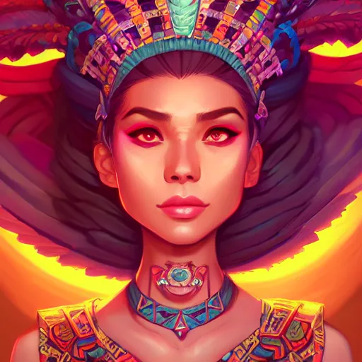 Image similar to a portrait of a beautiful aztec queen, art by lois van baarle and loish and ross tran and rossdraws and sam yang and samdoesarts and artgerm and saruei, digital art, highly detailed, intricate, sharp focus, Trending on Artstation HQ, deviantart, unreal engine 5, 4K UHD image