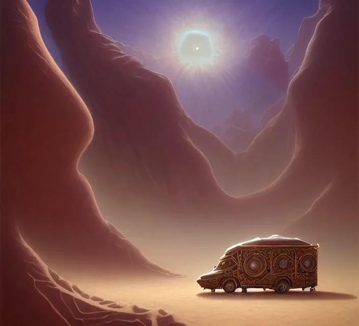 Image similar to subsurface scattering, a desert caravan rests at an oasis, the art of athas and dark sun, brom's dark sun art on a 7 0's style fantasy novel cover, oasis in desert, digital painting by brom, amazingly detailed d & d art, concept art, intricate details, beautiful, volumetric lighting, ultrarealistic, cgsociety, artstation