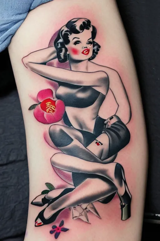 Image similar to pinup girl tattoo by Sarah Gaugler