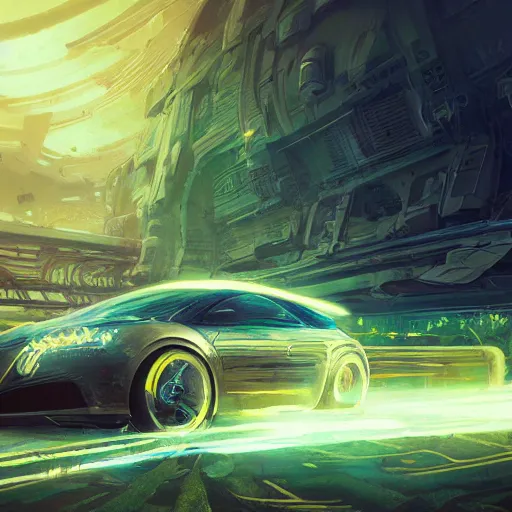 Image similar to solarpunk car, clean energy, green technology, highway, sunny day, futurism, intricate, glow, highly detailed, digital painting, artstation, concept art, smooth, sharp focus, epic landscape, art by akihiko yoshida and tim mcburnie and anato finnstark