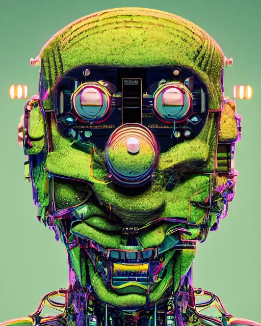 Prompt: portrait of Tennis Ball Monster as a cyborg. intricate abstract. intricate artwork. by Tooth Wu, wlop, beeple, dan mumford. mulholland drive by david lynch, dune by david lynch, octane render, trending on artstation, greg rutkowski very coherent symmetrical artwork. cinematic, hyper realism, high detail, octane render, 8k, iridescent accents