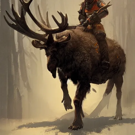 Prompt: one - legged barbarian with moose head by greg rutkowski