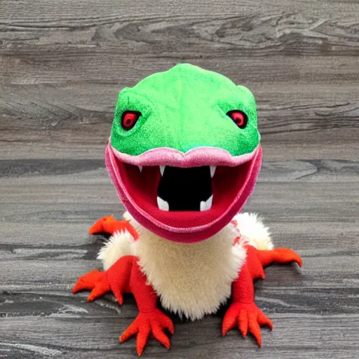 Image similar to a cute velociraptor plush toy