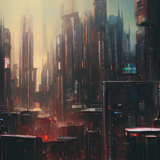 Prompt: sci - fi cyberpunk dystopian cityscape
