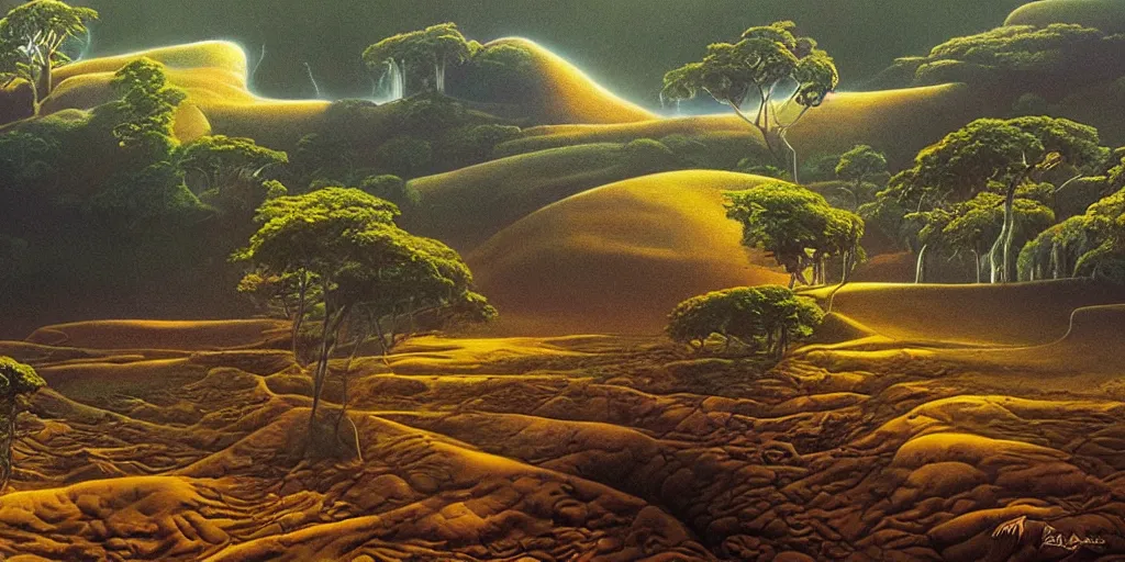 Image similar to sri lankan landscape, volumetric lighting and shadows, concept art, realistic oil painting by alex grey